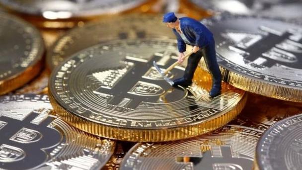 Technician monitoring mining rig performance in secure facility