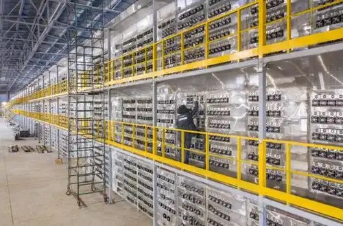 Aerial view of a large-scale cryptocurrency mining farm