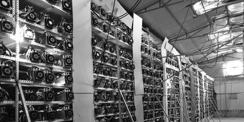 Illustration of a modern mining farm in action